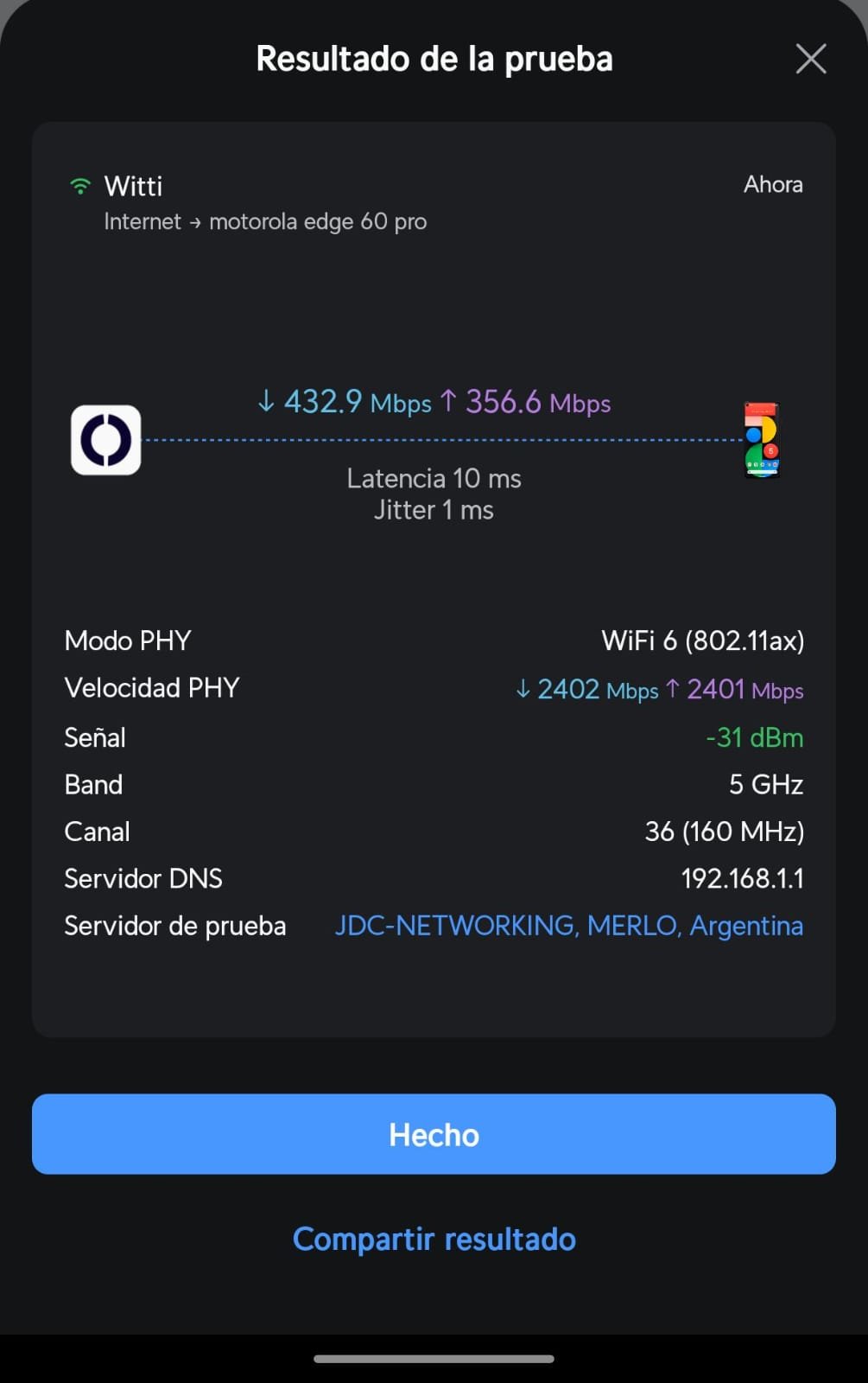 Verificación de cobertura WiFi en ambientes del departamento